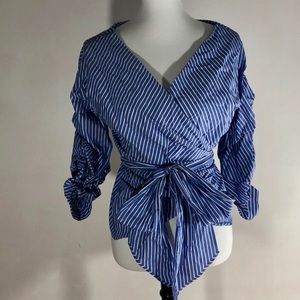 Zara striped wrap blouse